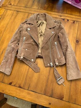 Blank NYC Suede Leather Moto Jacket - Brown